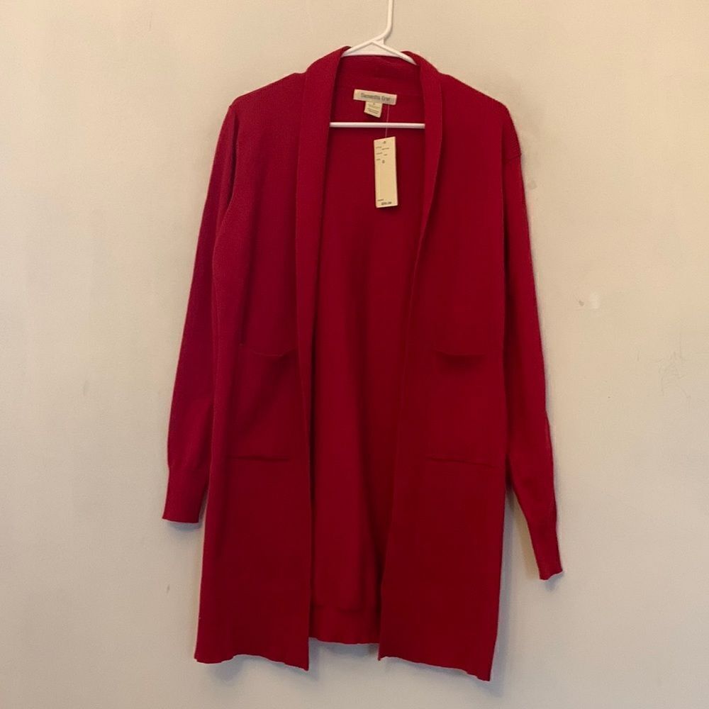 Samantha Erin red long open cardigan Size S NWT